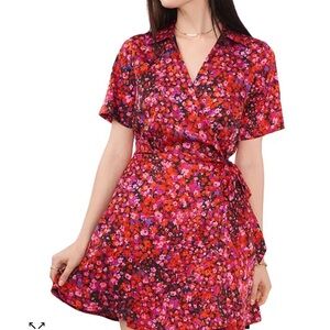 Vince Camuto Floral Wrap Dress in Red and Pink